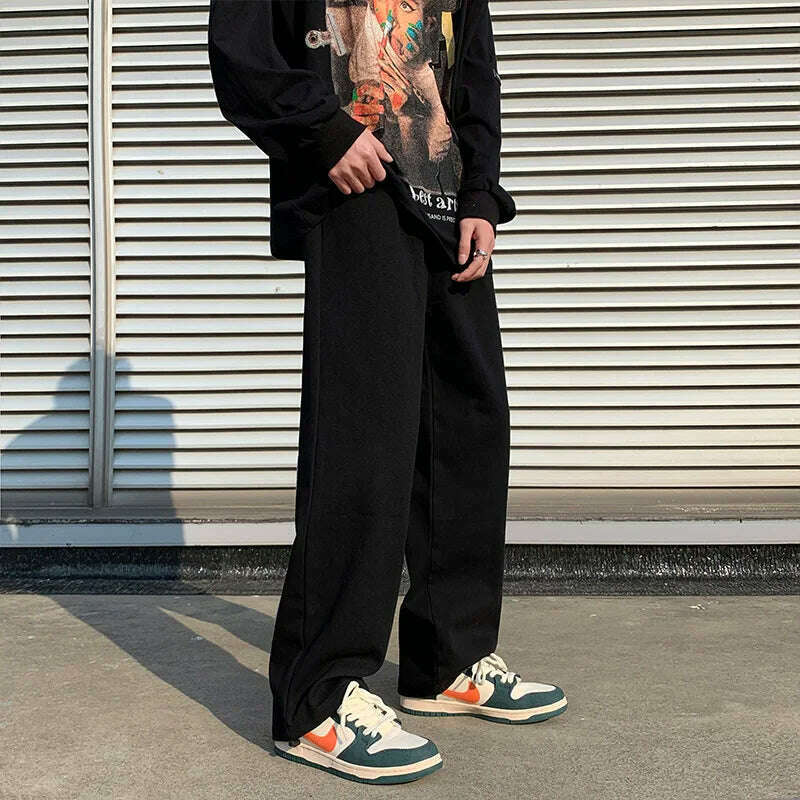Preppy Style Letter Embroidery Straight Men Baggy Tracksuit Pants Y2K Clothes Sweatpants Male Drawstring Casual Long Trousers - KIMLUD