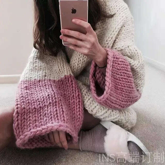 Autumn and winter style sleeveless loose length Australian pure wool woolen dress for women with hand made custom large thick th - KIMLUD