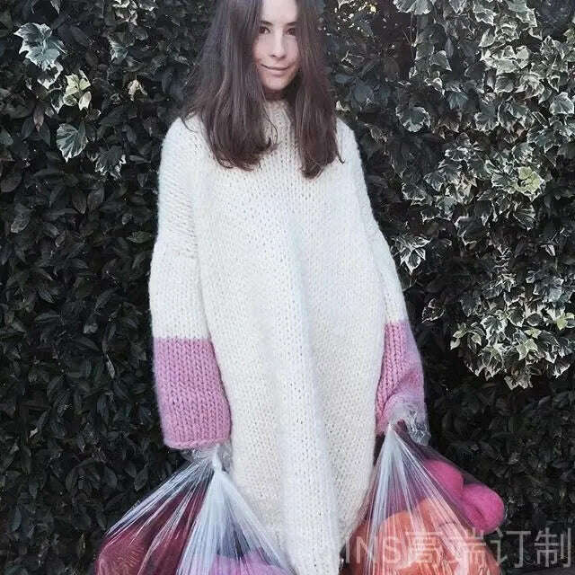 Autumn and winter style sleeveless loose length Australian pure wool woolen dress for women with hand made custom large thick th - KIMLUD
