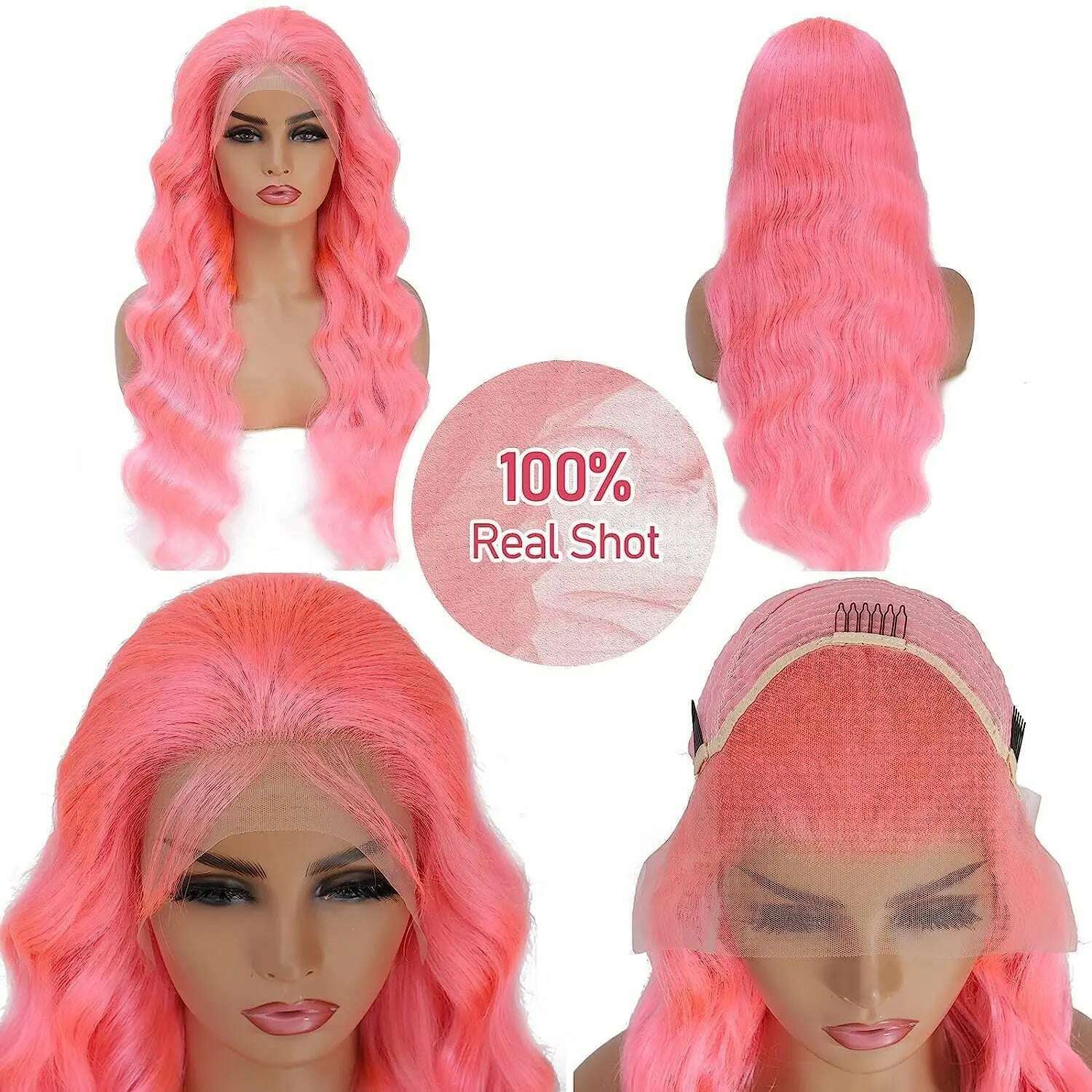 KIMLUD, 180 Density Pink Body Wave Lace Front Wig Human Hair 13x4 HD Transparent Lace Frontal Human Hair Wigs Brazilian Hair Colored Wig, KIMLUD Womens Clothes