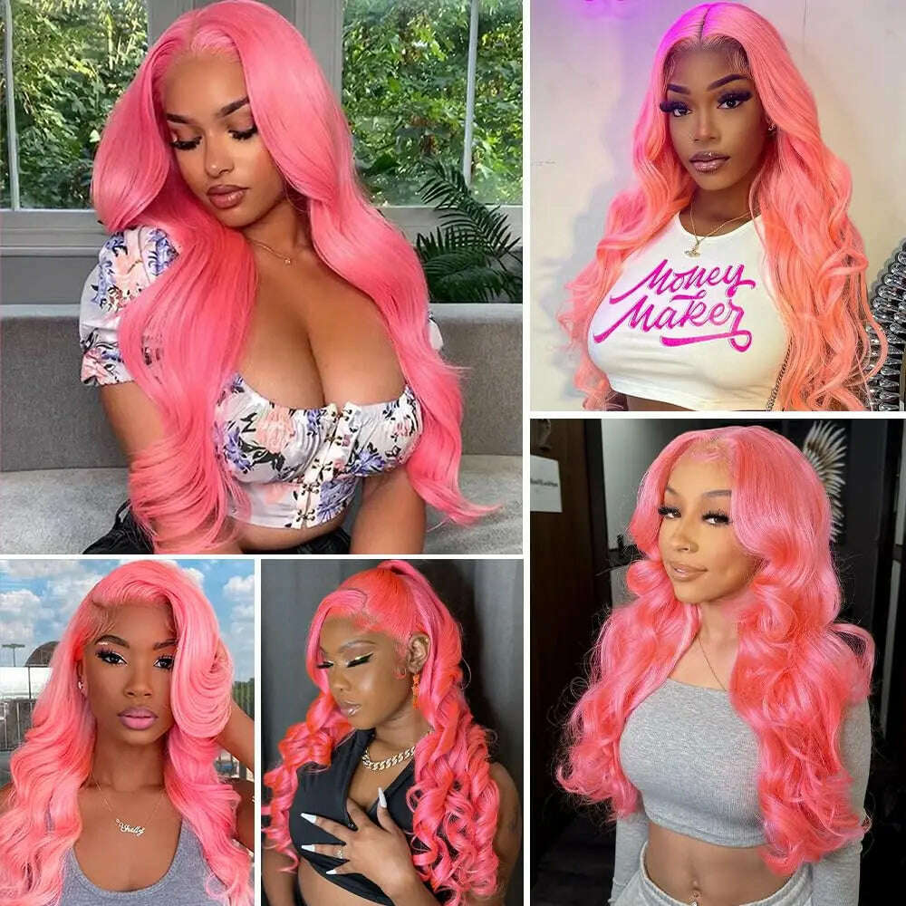 KIMLUD, 180 Density Pink Body Wave Lace Front Wig Human Hair 13x4 HD Transparent Lace Frontal Human Hair Wigs Brazilian Hair Colored Wig, KIMLUD Womens Clothes