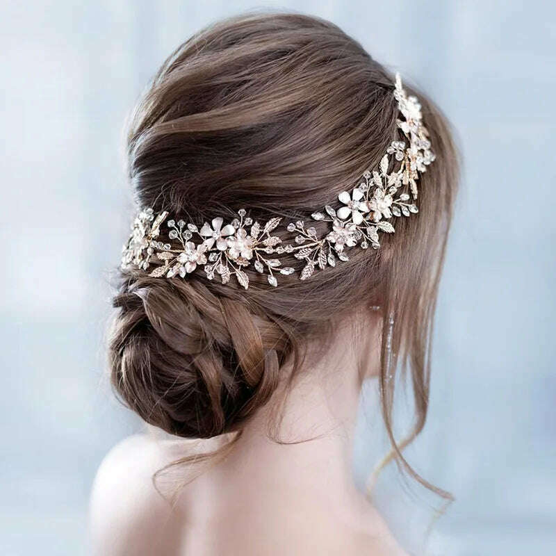 KIMLUD, 1pc bridal jewelry leaf headband gold headdress wedding dress accessories hair bands hair accessories hair bands, KIMLUD Womens Clothes
