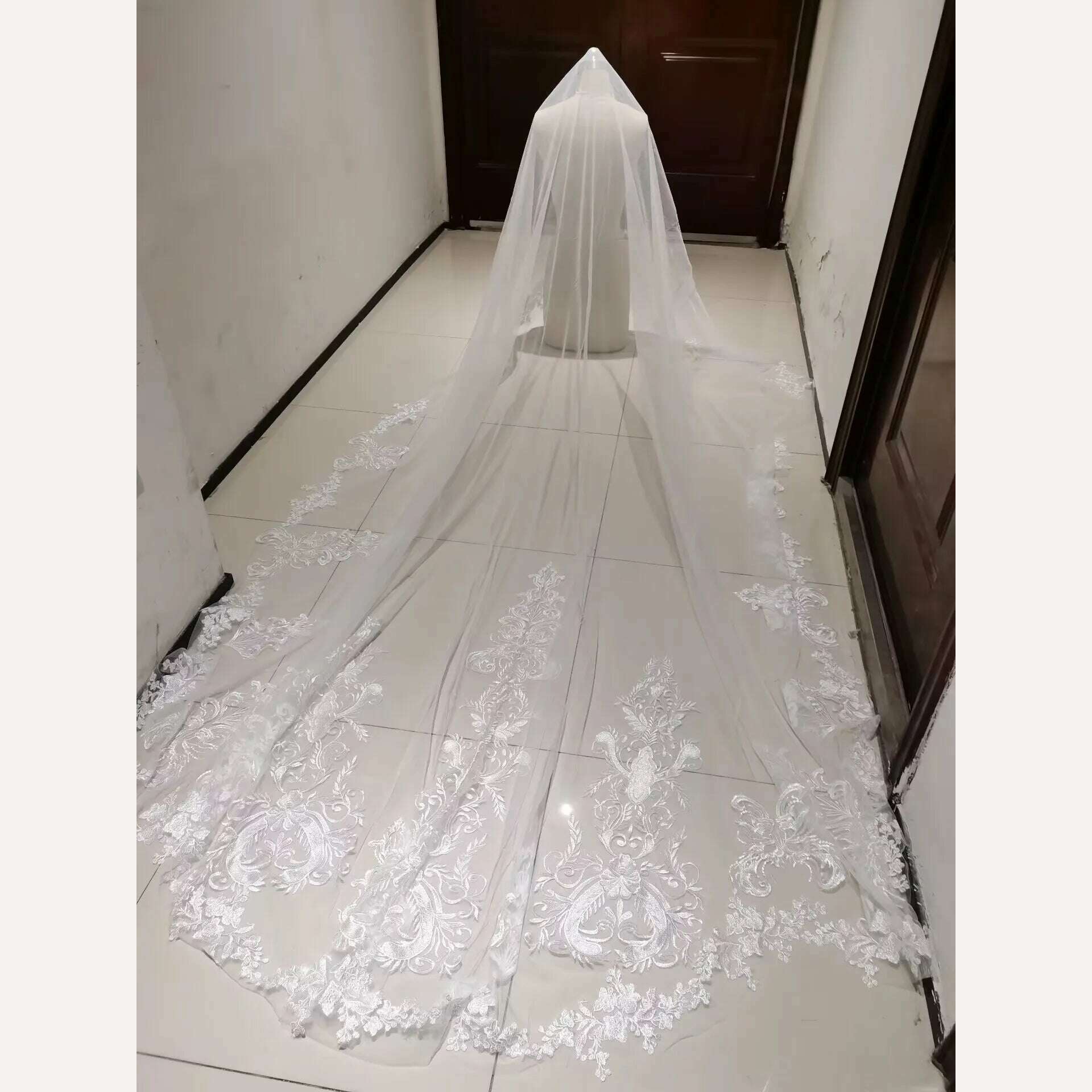 KIMLUD, 1T Appliques Lace Wedding Veil Long Veil Cathedral Bridal Veils, KIMLUD Women's Clothes
