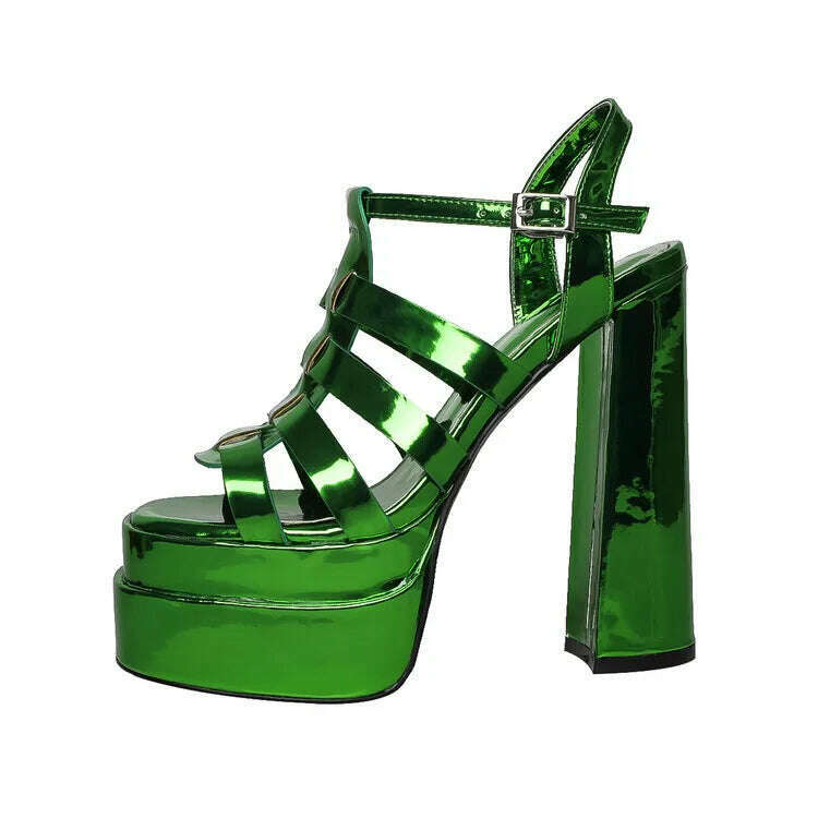 KIMLUD, 2022 Ladies High Heels Double Waterproof Platform Sandals for Women Luxury Brand Designer Summer Party Chunky Pumps and Shoes, Green / 33, KIMLUD Women's Clothes