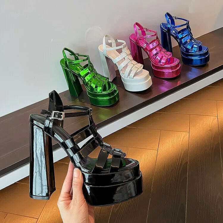 2022 Ladies High Heels Double Waterproof Platform Sandals for Women Luxury Brand Designer Summer Party Chunky Pumps and Shoes - KIMLUD