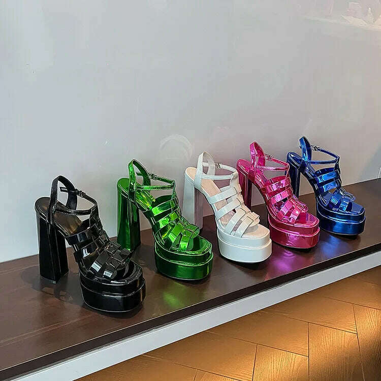 2022 Ladies High Heels Double Waterproof Platform Sandals for Women Luxury Brand Designer Summer Party Chunky Pumps and Shoes - KIMLUD