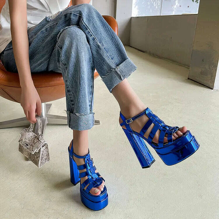 2022 Ladies High Heels Double Waterproof Platform Sandals for Women Luxury Brand Designer Summer Party Chunky Pumps and Shoes - KIMLUD