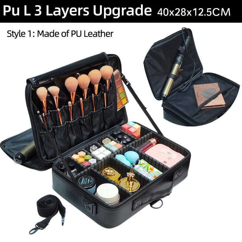 KIMLUD, 2022 New High Quality Professional Makeup  Case For Women With Compartments PU Leather Waterproof Travel Large Capacity Storage, KIMLUD Women's Clothes