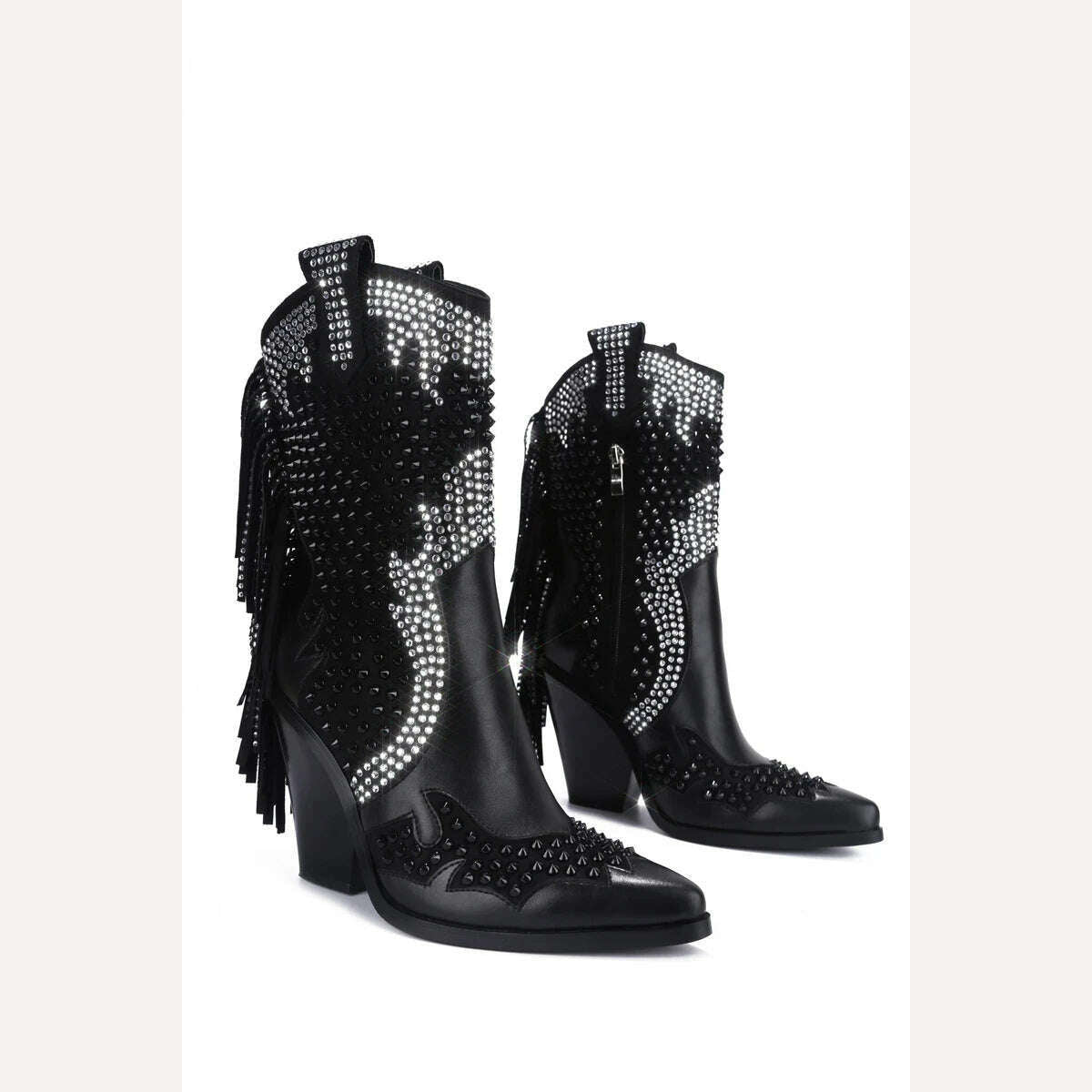 KIMLUD, 2022 Women Blingbling Over The Knee Boots Lady Tassel Long Boots Black Crystal High Heels Shoes Chelsea Boots Women&#39;s Stage Boot, KIMLUD Women's Clothes