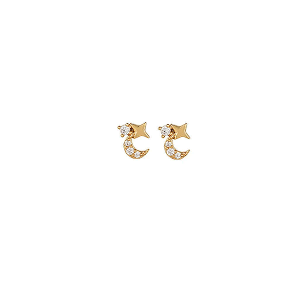 KIMLUD, 2PCS New Stainless Steel Cubic Zirconia Chain Hoop Earrings For Women Star Moon Unique Punk Earring Cartilage Piercing Jewelry, Y20373-5, KIMLUD Women's Clothes