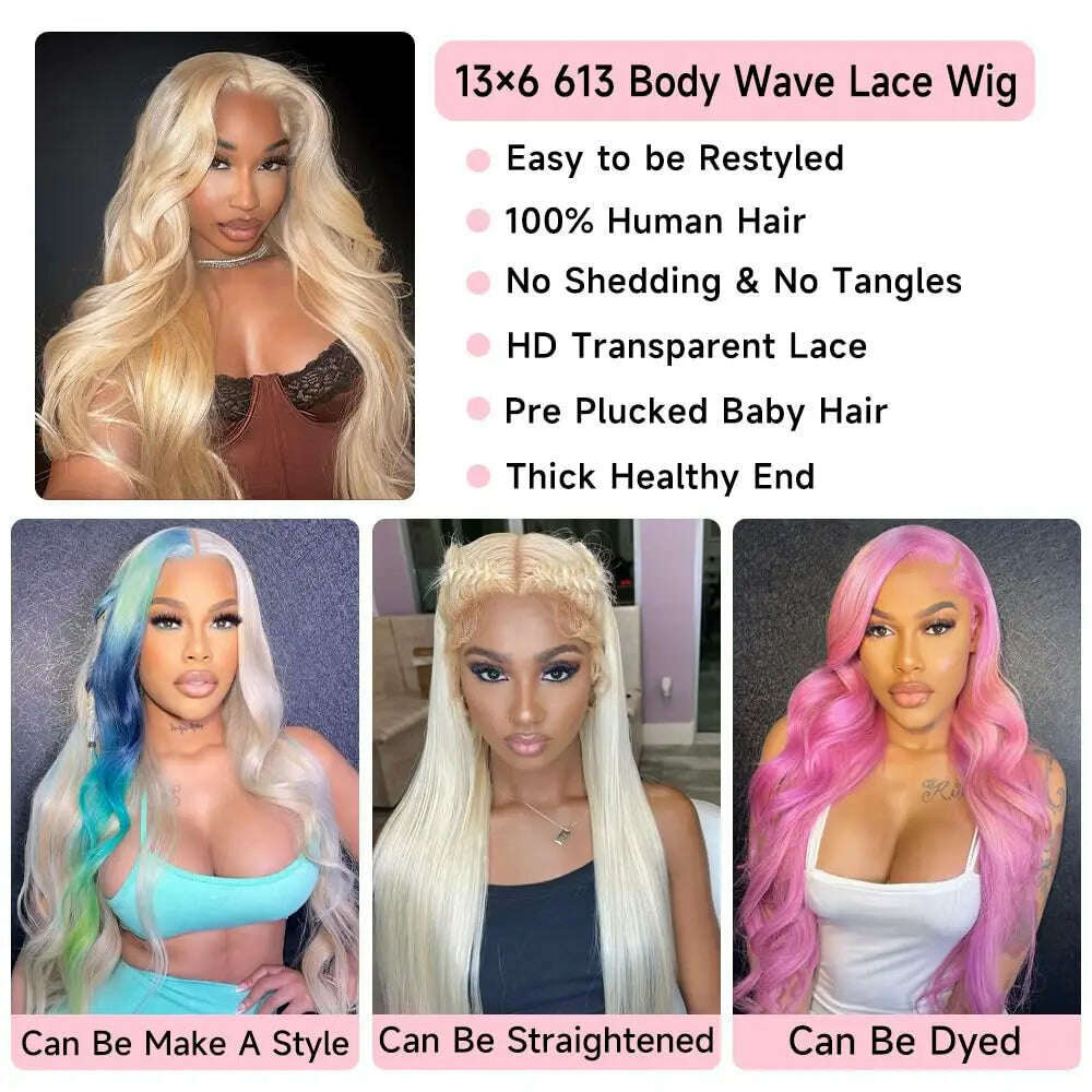 KIMLUD, 30 Inch 613 Honey Blonde Body Wave 13x6 HD Transparent Lace Frontal Wigs Brazilian Human Hair 180% Density Water Wave For Women, KIMLUD Womens Clothes