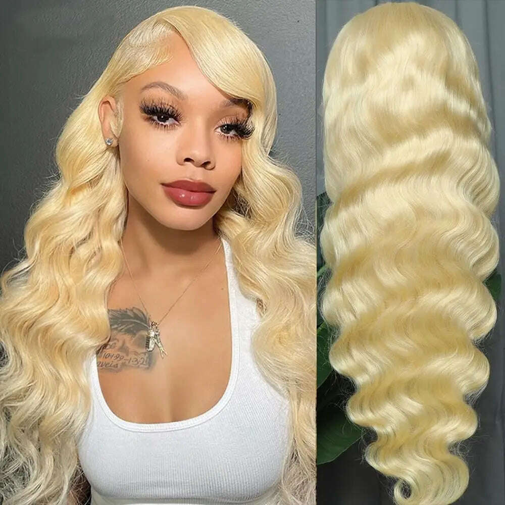 KIMLUD, 30 Inch 613 Honey Blonde Body Wave 13x6 HD Transparent Lace Frontal Wigs Brazilian Human Hair 180% Density Water Wave For Women, 13x6 lace wig / 20inches / 180%, KIMLUD Women's Clothes