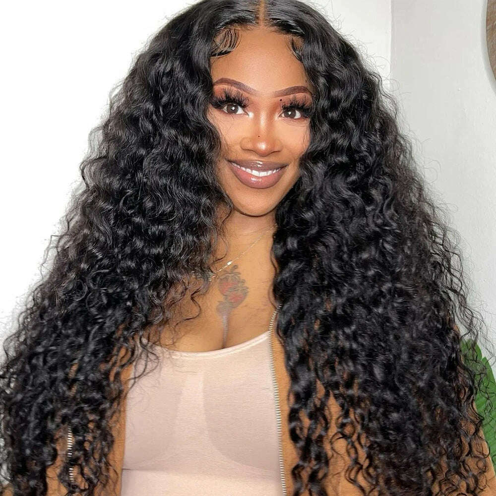 KIMLUD, 30 Inch HD Transparent 4x4 Water Wave Lace Front Human Hair Wigs For Women Wet And Wavy Deep Curly Frontal Wig, 4X4 Lace Wig / 28inches / 180%, KIMLUD Women's Clothes