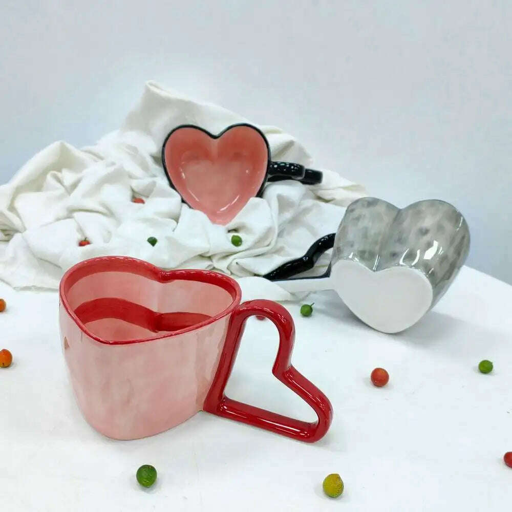 KIMLUD, 300ml Creative Love Handle Mug Hand-painted Stripe Love Cow Pattern Ceramic Coffee Cup Handhold Love Modeling Cup, KIMLUD Womens Clothes