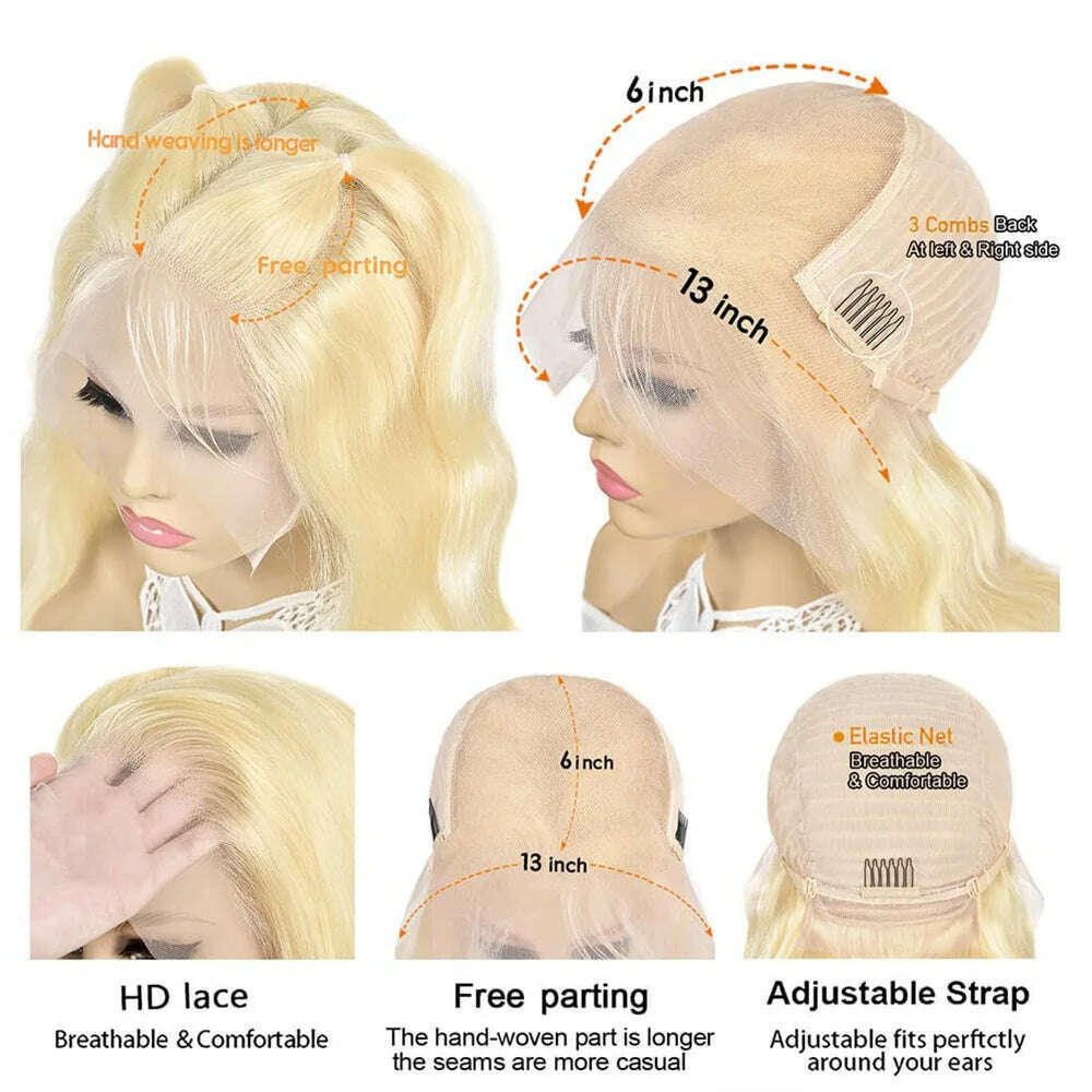 KIMLUD, 613 Lace Front Wig Human Hair 13x6 HD Blonde Lace Front Wigs Human Hair Pre Plucked 180% Density Body Wave Wigs For Women, KIMLUD Womens Clothes