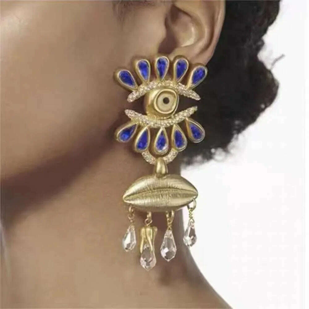 KIMLUD, Baroque Style Vintage Metal Eyes Design Dangle Earrings For Women Jewelry New Arrival Fashion Exaggerated Lady Ears' Accessories, KIMLUD Women's Clothes