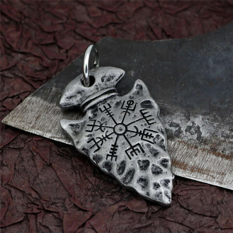 KIMLUD, Compass Logo Viking Necklace men women Accessories Charms Pendants Signpost Success Money Happiness Antique Silver Color Jewelry, KIMLUD Women's Clothes