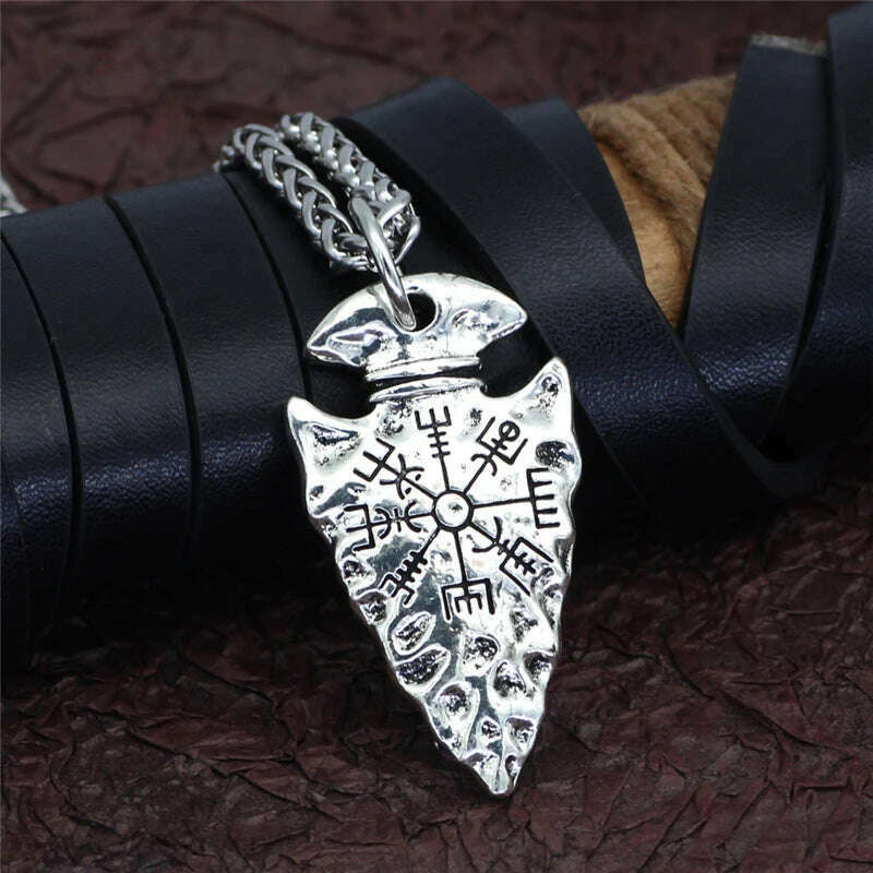 KIMLUD, Compass Logo Viking Necklace men women Accessories Charms Pendants Signpost Success Money Happiness Antique Silver Color Jewelry, KIMLUD Womens Clothes