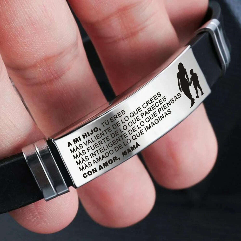 Español Spanish To My Son Hijo From Mom Mamá Hand-Woven Retro Bracelet Laser Leather Stainless Steel Bracelets Brazalete - KIMLUD