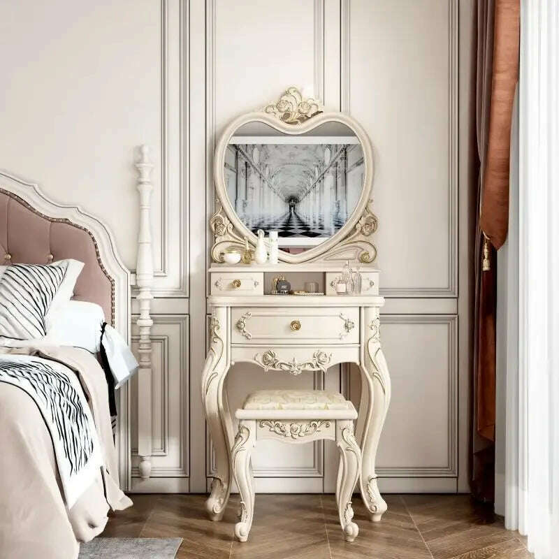 KIMLUD, European Dressers Vanity Table Set with Mirror White Makeup Desk with Drawers & Stool - Small Wood Dressing Table for Bedroom, b 60cm, KIMLUD APPAREL - Womens Clothes