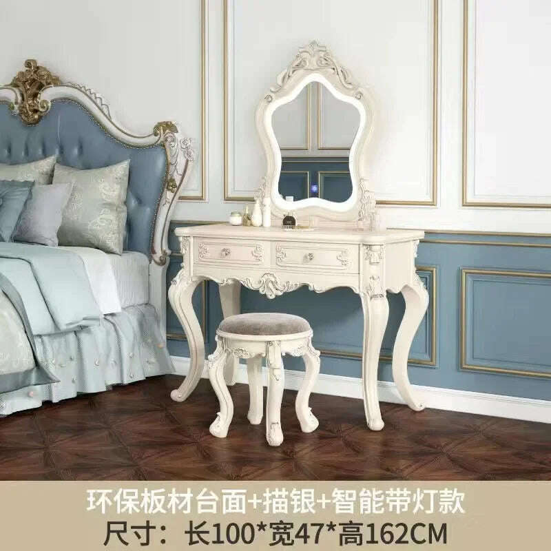 KIMLUD, European Dressers Vanity Table Set with Mirror White Makeup Desk with Drawers & Stool - Small Wood Dressing Table for Bedroom, Led c 100cm, KIMLUD APPAREL - Womens Clothes