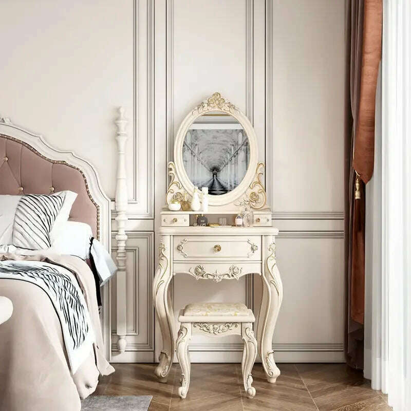 KIMLUD, European Dressers Vanity Table Set with Mirror White Makeup Desk with Drawers & Stool - Small Wood Dressing Table for Bedroom, a 60cm, KIMLUD APPAREL - Womens Clothes