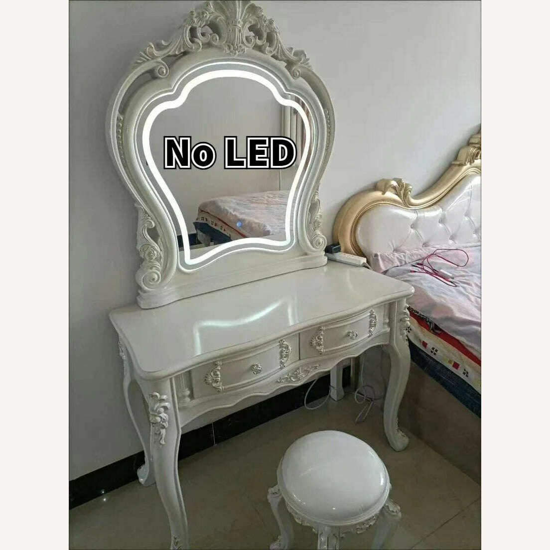 KIMLUD, European Dressers Vanity Table Set with Mirror White Makeup Desk with Drawers & Stool - Small Wood Dressing Table for Bedroom, c 100cm, KIMLUD APPAREL - Womens Clothes