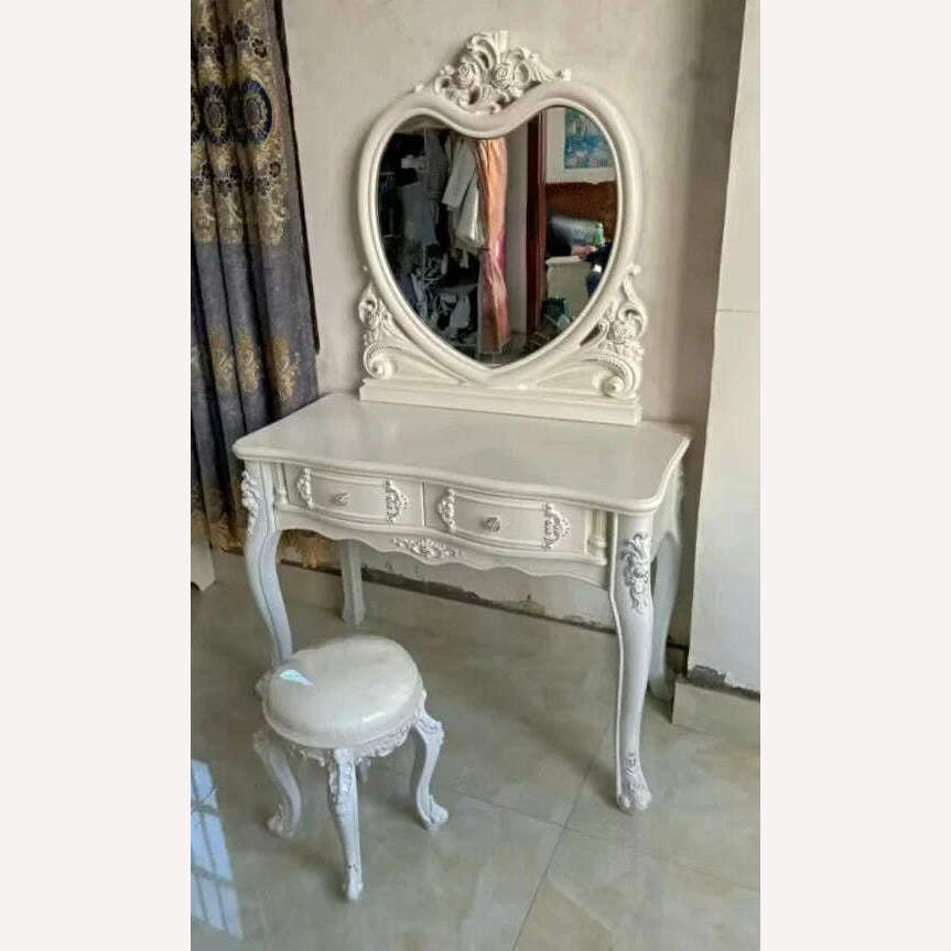 KIMLUD, European Dressers Vanity Table Set with Mirror White Makeup Desk with Drawers & Stool - Small Wood Dressing Table for Bedroom, b 100cm, KIMLUD APPAREL - Womens Clothes