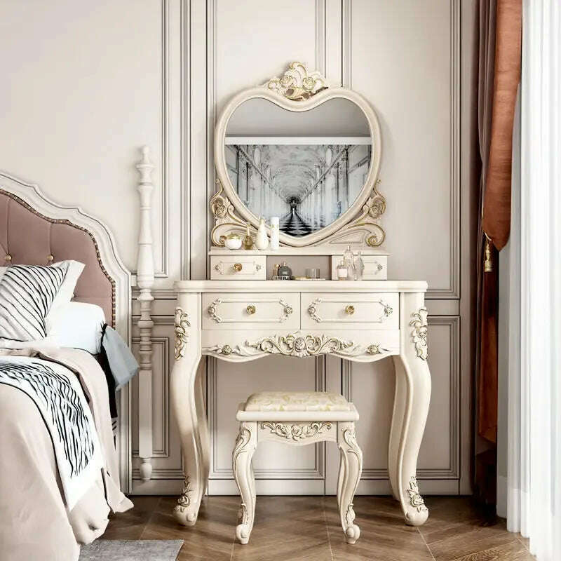 KIMLUD, European Dressers Vanity Table Set with Mirror White Makeup Desk with Drawers & Stool - Small Wood Dressing Table for Bedroom, b 80cm, KIMLUD APPAREL - Womens Clothes