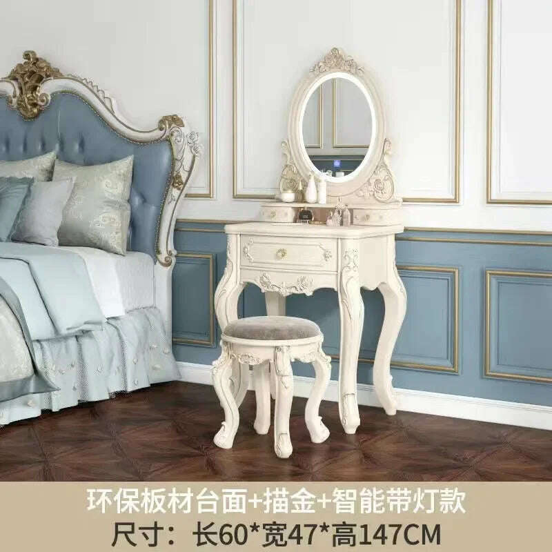 KIMLUD, European Dressers Vanity Table Set with Mirror White Makeup Desk with Drawers & Stool - Small Wood Dressing Table for Bedroom, Led a 60cm, KIMLUD APPAREL - Womens Clothes