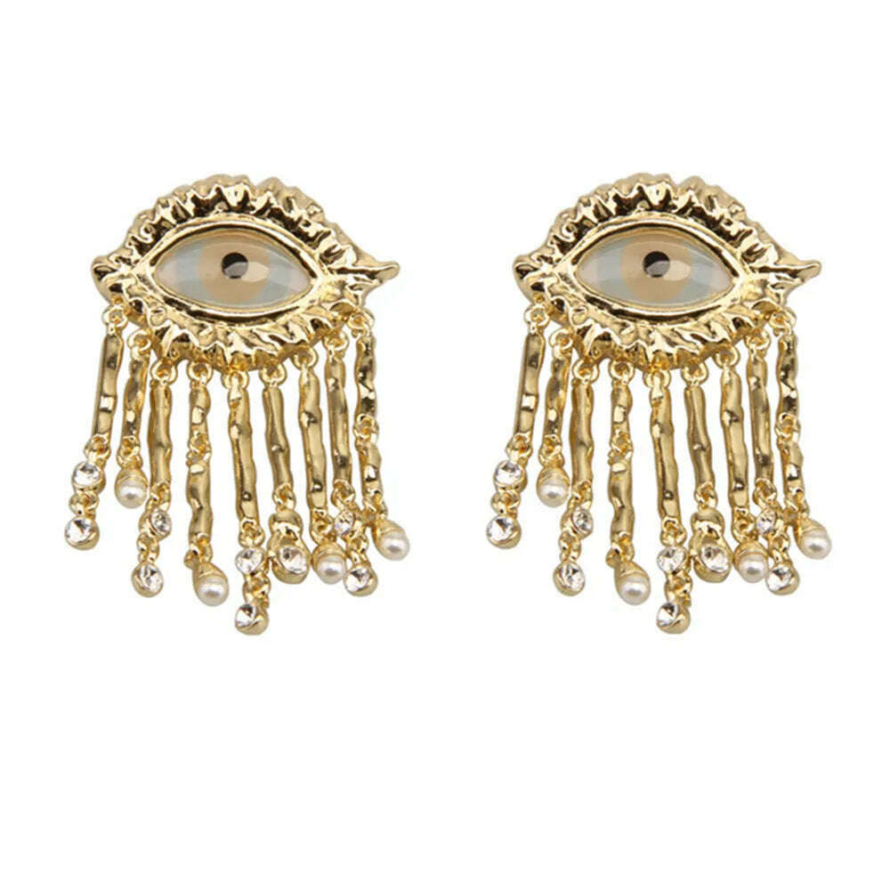 KIMLUD, Exaggerated Resin Eyes With Alloy Tassel Dangle Earrings For Women Fashion Jewelry Baroque Style New Lady Ears' Accessories, KIMLUD Women's Clothes