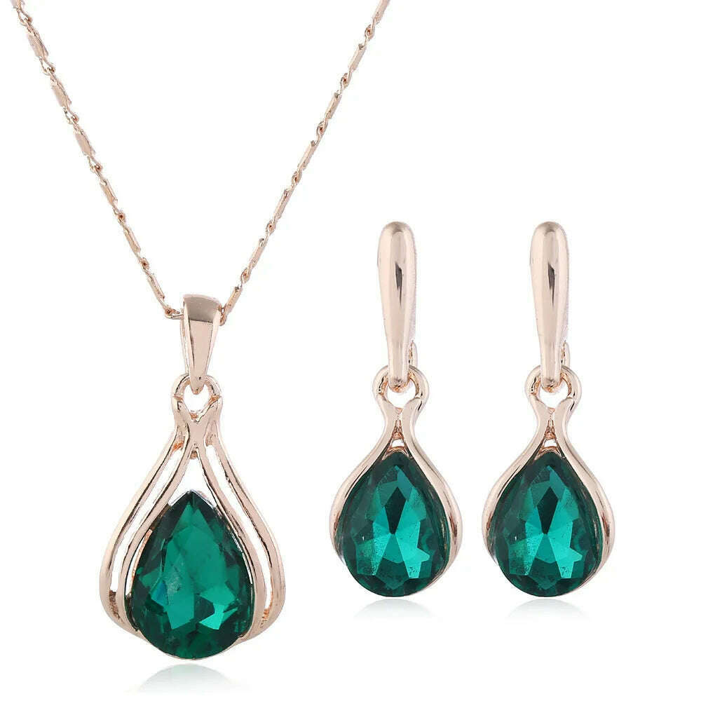 KIMLUD, Fashion European and American Blue Zhihai Creative Geometric Wedding Earrings Necklace Set Women's Blue Green Water Drop Set, X1059-green / 45cm / CHINA, KIMLUD Womens Clothes