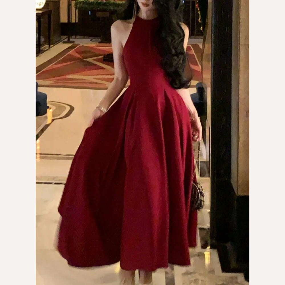 Fashion New Women Elegant Casual Midi Party Dress Sleeveless A-Line Solid Chic Birthday Prom Vestidos Female Clothes Robe Mujers - KIMLUD