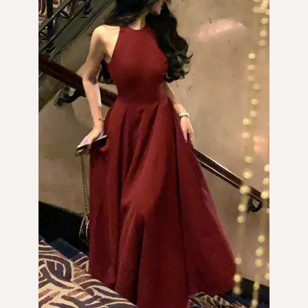 Fashion New Women Elegant Casual Midi Party Dress Sleeveless A-Line Solid Chic Birthday Prom Vestidos Female Clothes Robe Mujers - KIMLUD