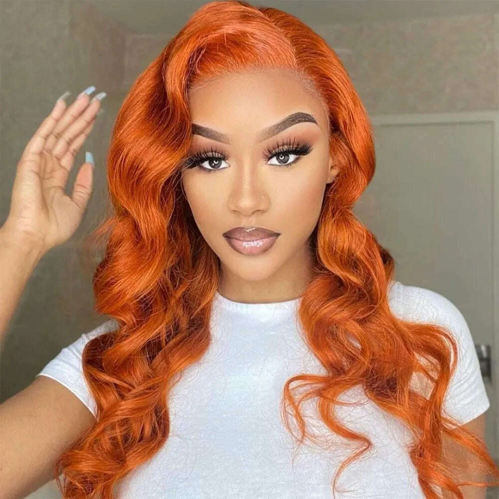 KIMLUD, Ginger Lace Front Wigs Human Hair Pre Plucked 180% Density Body Wave Lace Front Wigs Human Hair With Baby Hair Colored Wigs, ginger orange wig / 30inches / 180%, KIMLUD Women's Clothes
