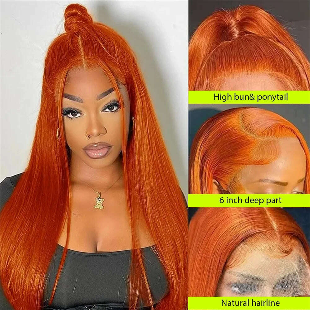 KIMLUD, Ginger Orange Lace Front Wigs Human Hair 13x4 HD Lace Frontal Wigs 180% Density Pre Plucked Straight Lace Frontal Wig For Women, KIMLUD Women's Clothes