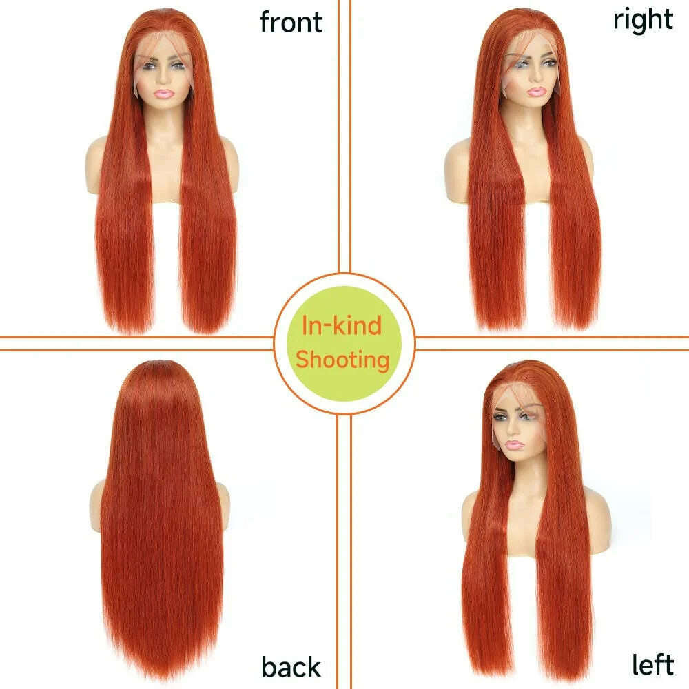 KIMLUD, Ginger Orange Lace Front Wigs Human Hair 13x4 HD Lace Frontal Wigs 180% Density Pre Plucked Straight Lace Frontal Wig For Women, KIMLUD Womens Clothes