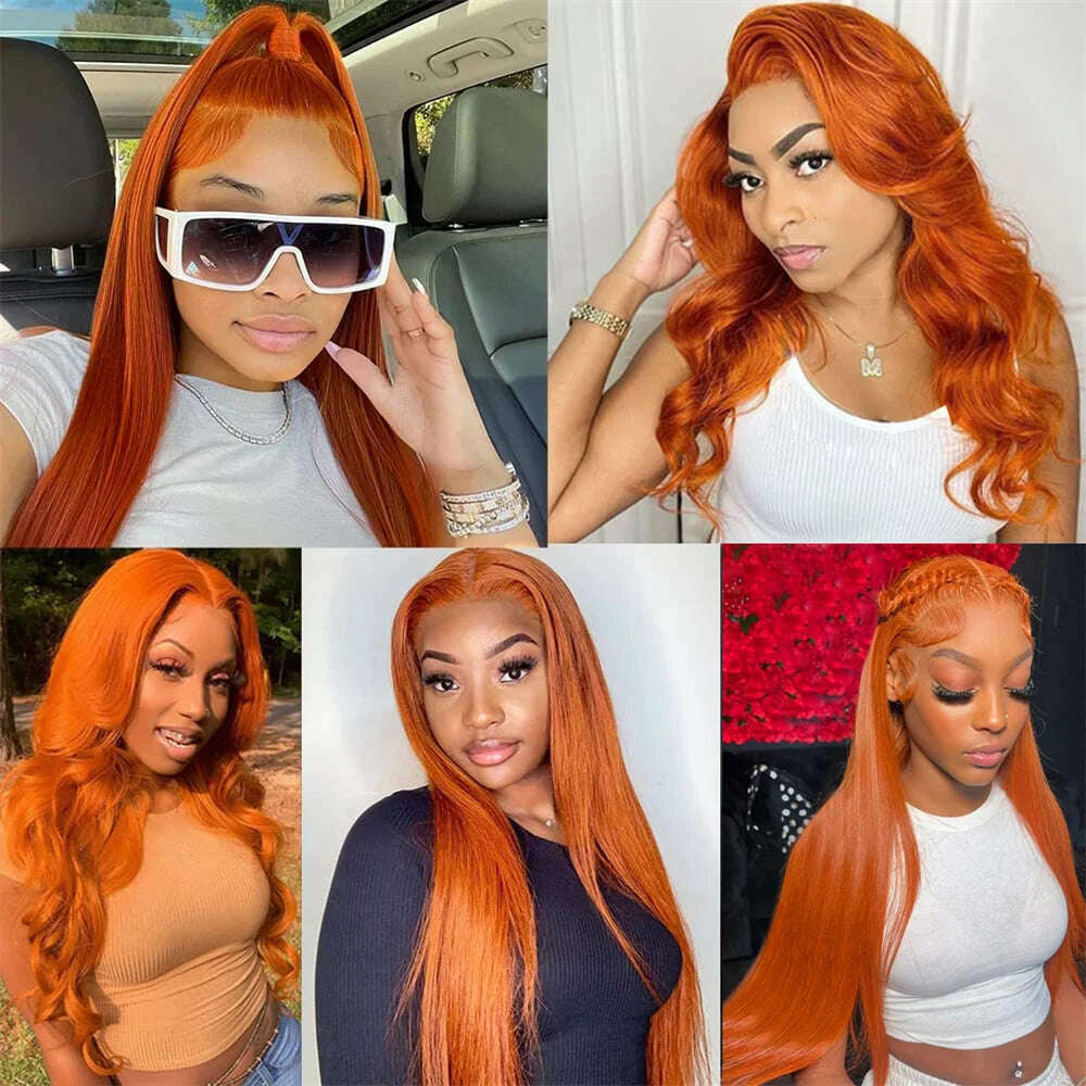 KIMLUD, Ginger Orange Lace Front Wigs Human Hair 13x4 HD Lace Frontal Wigs 180% Density Pre Plucked Straight Lace Frontal Wig For Women, KIMLUD Women's Clothes