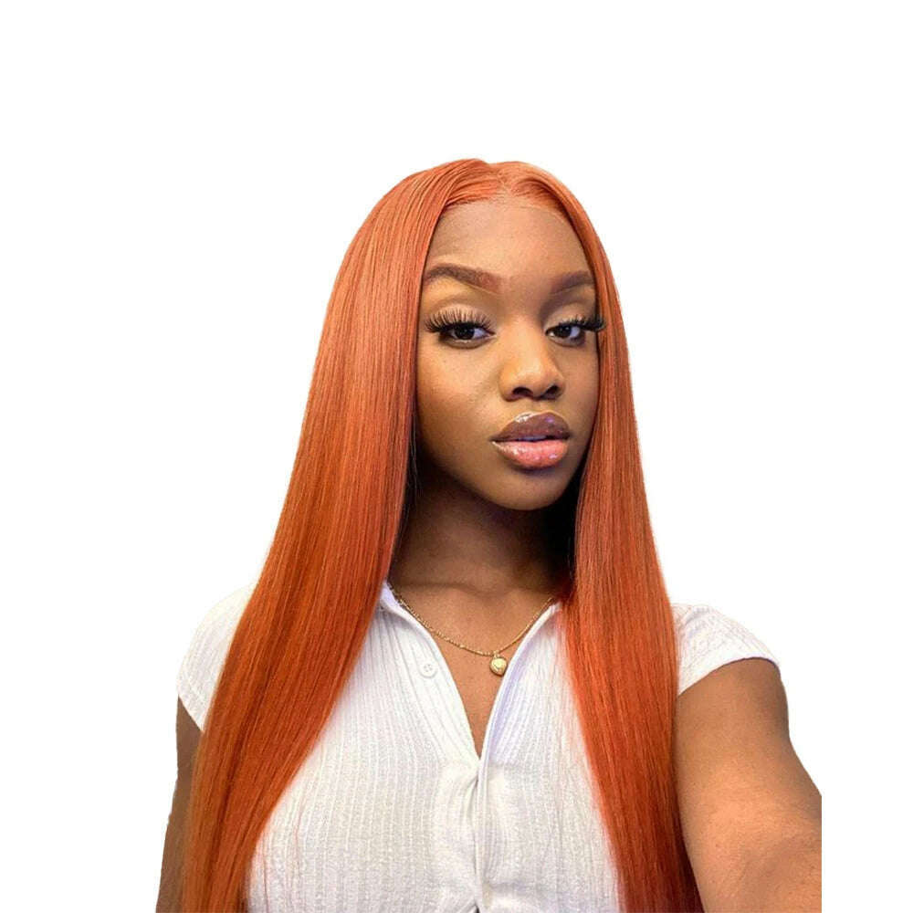 KIMLUD, Ginger Orange Lace Front Wigs Human Hair 13x4 HD Lace Frontal Wigs 180% Density Pre Plucked Straight Lace Frontal Wig For Women, ginger orange wig / 20inches / 180%, KIMLUD Women's Clothes