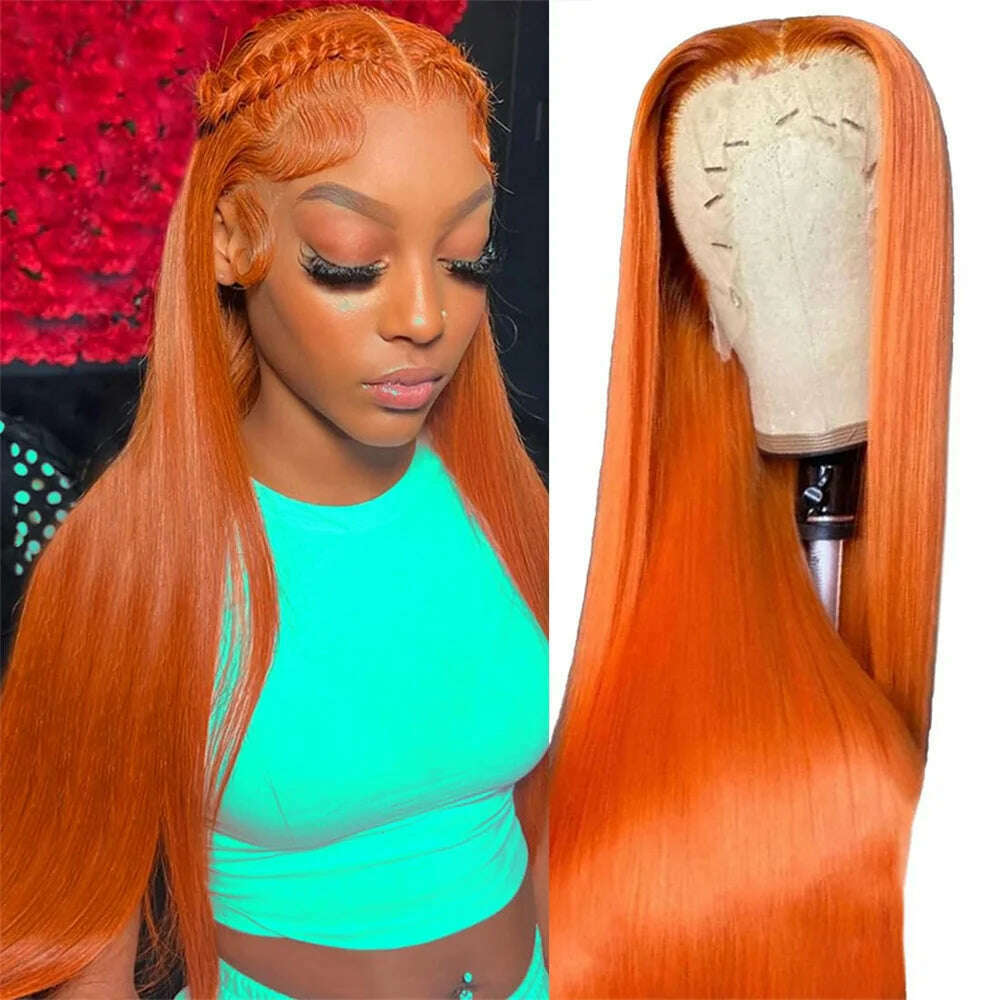 KIMLUD, Ginger Orange Lace Front Wigs Human Hair Pre Plucked Straight 13x4 HD Lace Frontal Human Hair Wigs 180% Density With Baby Hair, KIMLUD Women's Clothes