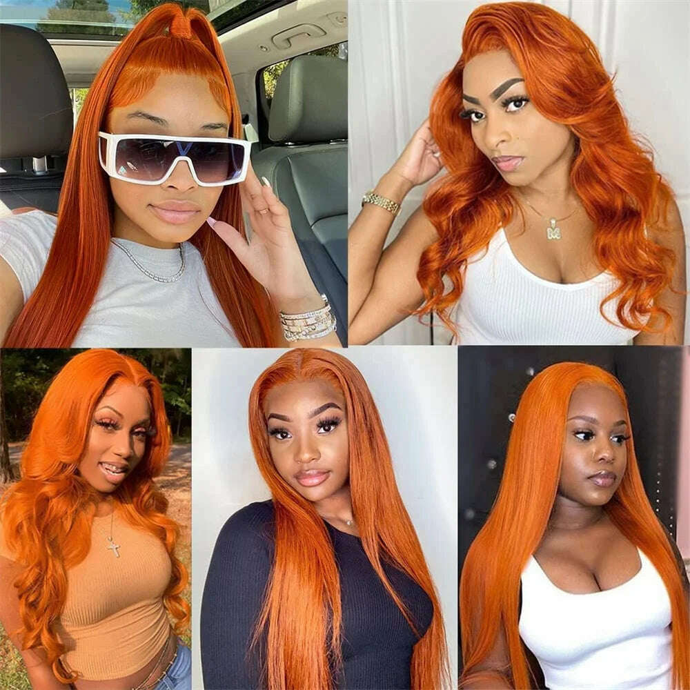 KIMLUD, Ginger Orange Lace Front Wigs Human Hair Pre Plucked Straight 13x4 HD Lace Frontal Human Hair Wigs 180% Density With Baby Hair, KIMLUD Womens Clothes