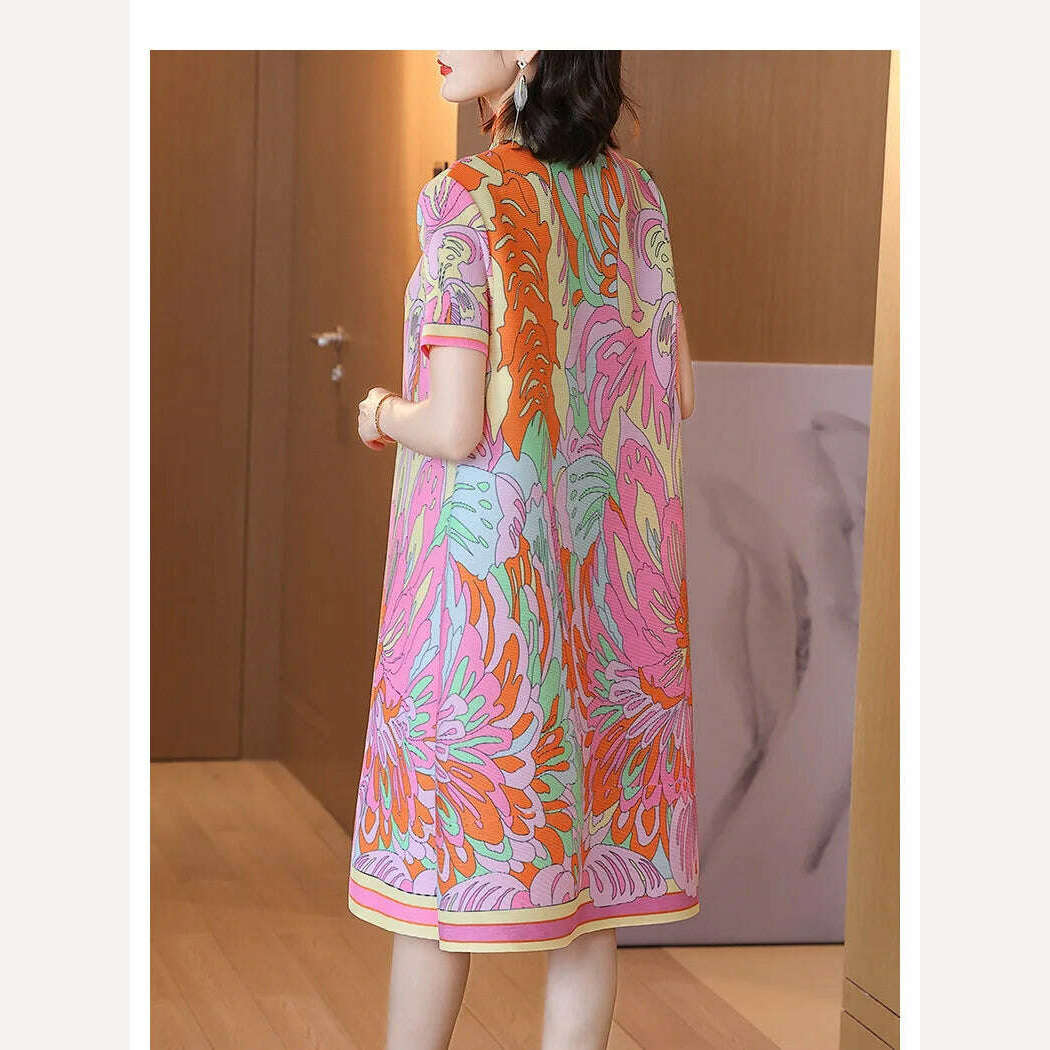 KIMLUD, High End Spring Fashion Printed Short Sleeved Dress 2024 New Foreign Style Loose Medium Blouse Dress, KIMLUD Women's Clothes