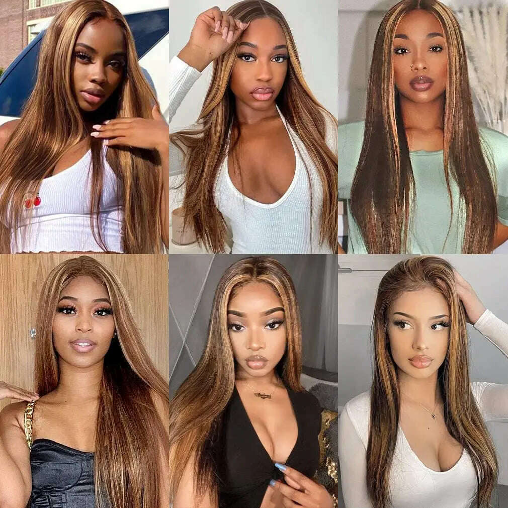 KIMLUD, Highlight Ombre Lace Front Wig Human Hair 13x4 4/27 Colored Wigs 180% Density Honey Blonde Lace Front Wig Human Hair, KIMLUD Womens Clothes