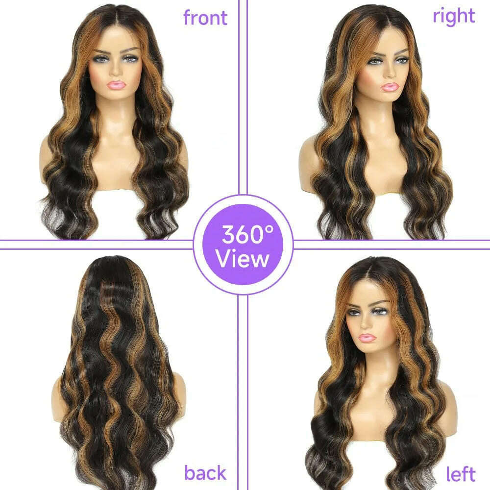 KIMLUD, Highlight Ombre Lace Front Wig Human Hair 13X4 HD Body Wave Lace Frontal Wig 1B/30 Pre Plucked 180% density Glueless Wig, KIMLUD Womens Clothes