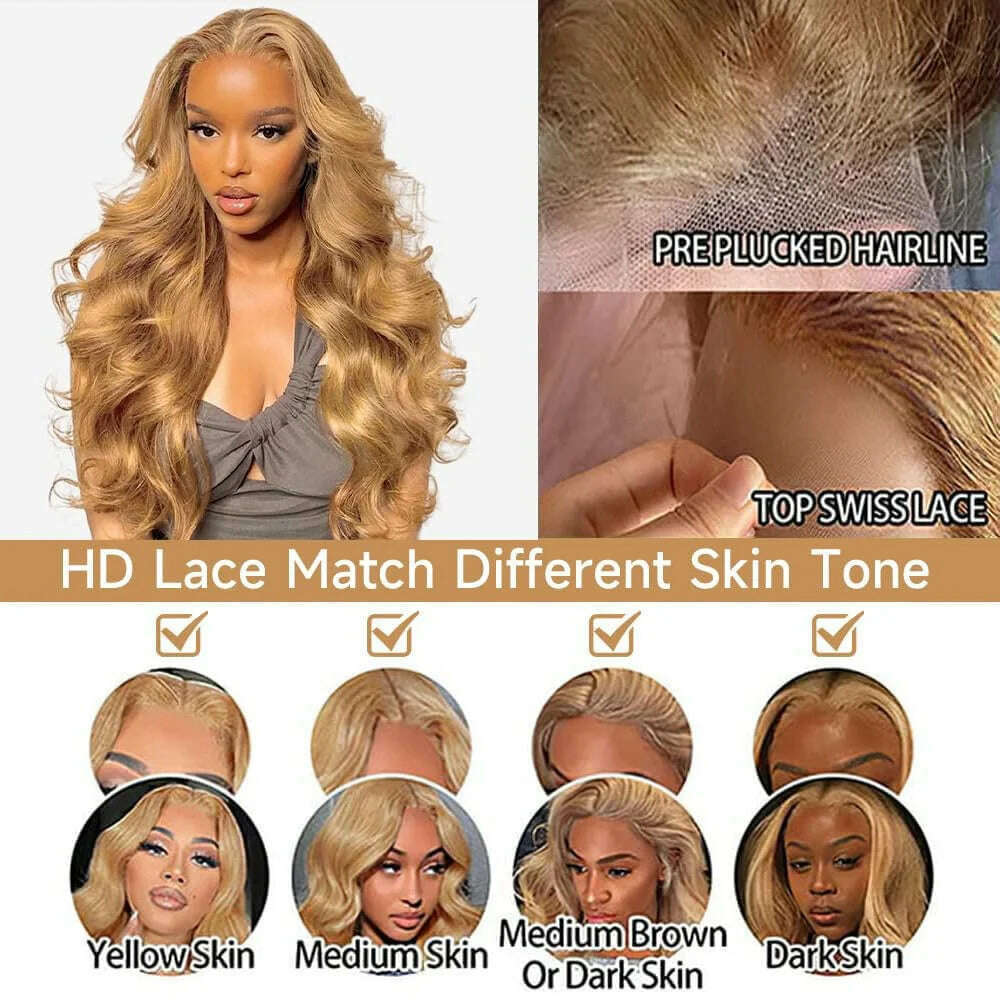 KIMLUD, Honey Blonde Lace Front Wig Human Hair 13x4 HD Lace Front 27# Colored Body Wave Blonde Lace Front Wigs Human Hair 180% Density, KIMLUD Womens Clothes