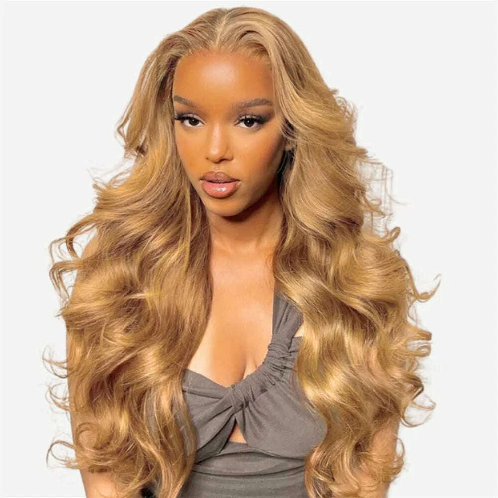 KIMLUD, Honey Blonde Lace Front Wig Human Hair 13x4 HD Lace Front 27# Colored Body Wave Blonde Lace Front Wigs Human Hair 180% Density, Honey Blonde Wig / 30nches / 180%, KIMLUD Women's Clothes