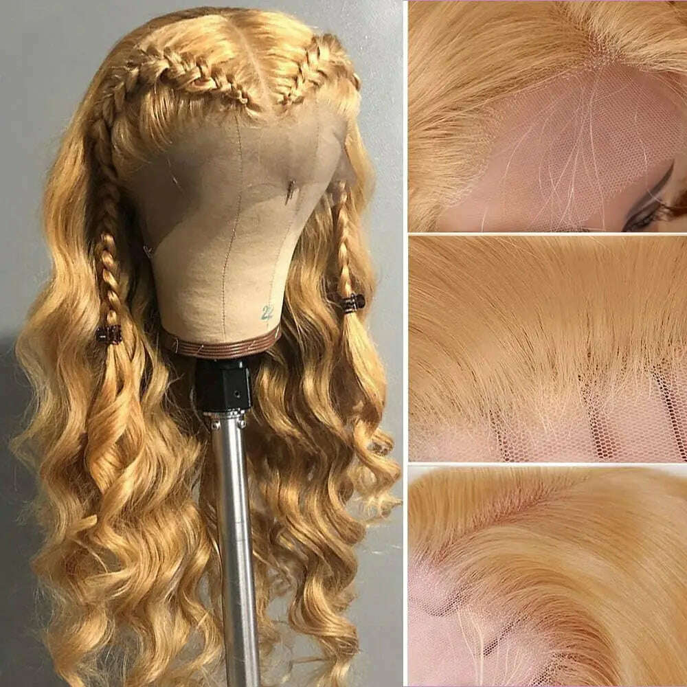 KIMLUD, Honey Blonde Lace Front Wig Human Hair Body Wave 13x4 HD Lace Frontal Human Hair Wigs Pre Plucked with Baby Hair 180% Density, KIMLUD Women's Clothes