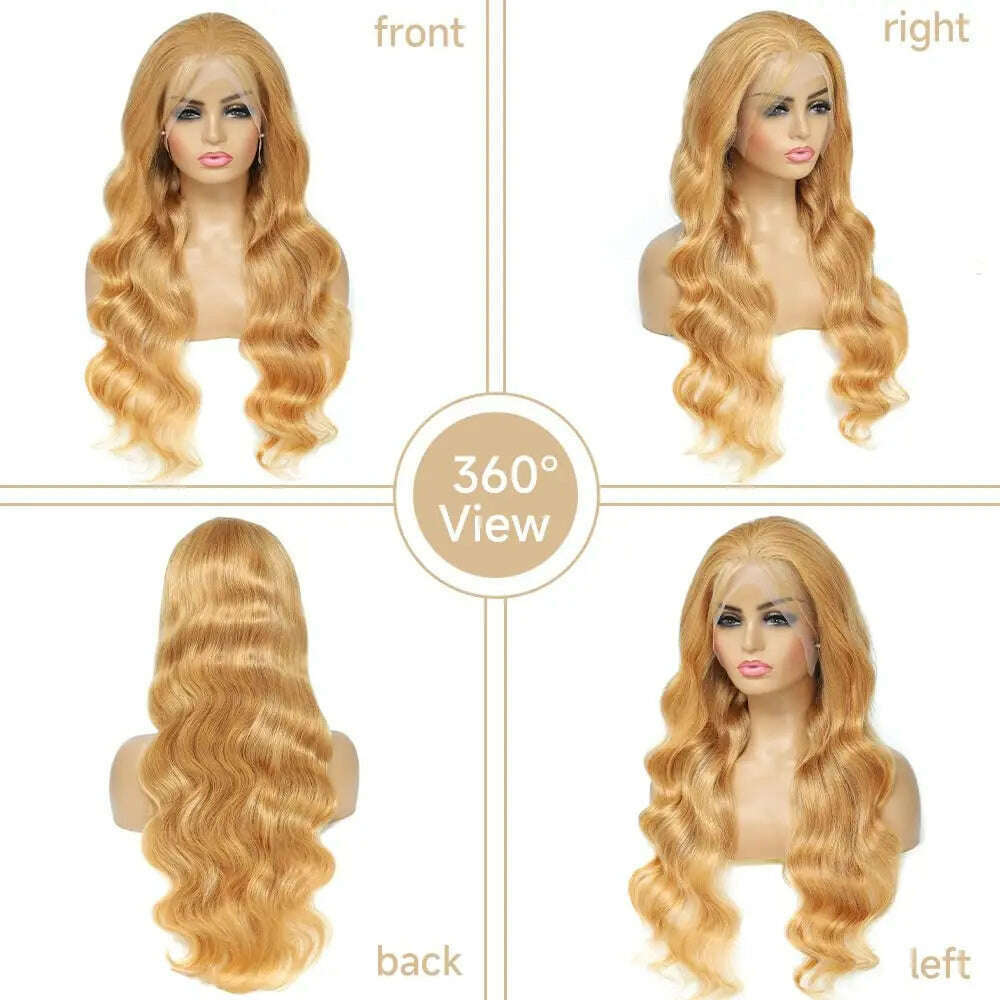 KIMLUD, Honey Blonde Lace Front Wig Human Hair Body Wave 13x4 HD Lace Frontal Human Hair Wigs Pre Plucked with Baby Hair 180% Density, KIMLUD Womens Clothes