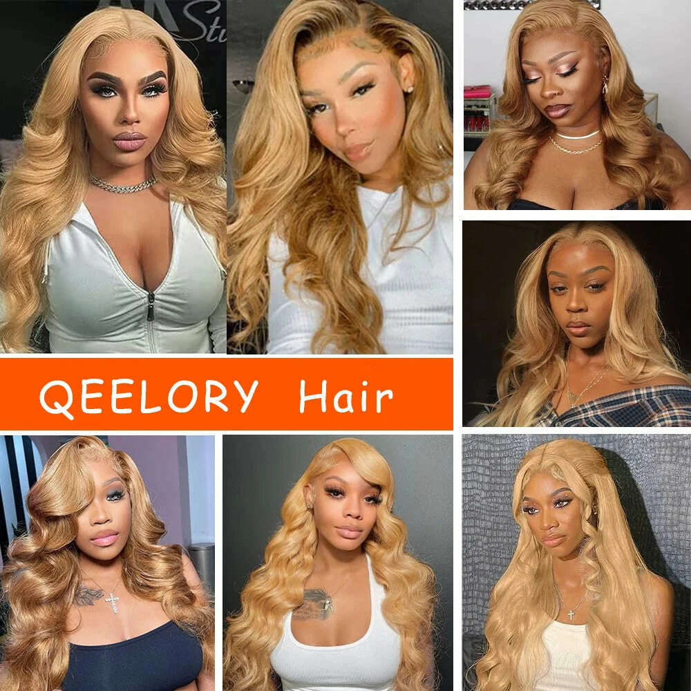 KIMLUD, Honey Blonde Lace Front Wig Human Hair Body Wave 13x4 HD Lace Frontal Human Hair Wigs Pre Plucked with Baby Hair 180% Density, KIMLUD Women's Clothes