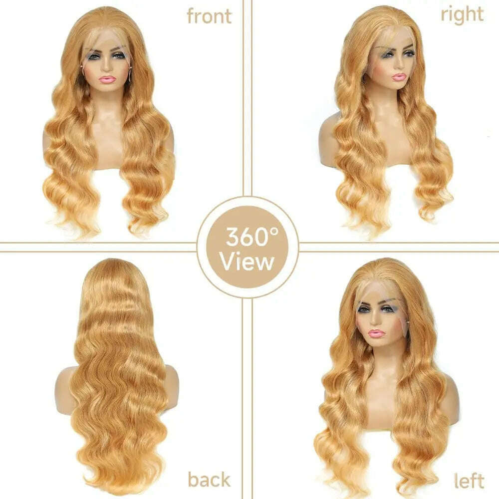KIMLUD, Honeyblonde Human Hair Wig 13x4 HD Lace Front Wig 27# Colored Body Wave Blonde Lace Front Wigs Human Hair 180% Density, KIMLUD Women's Clothes